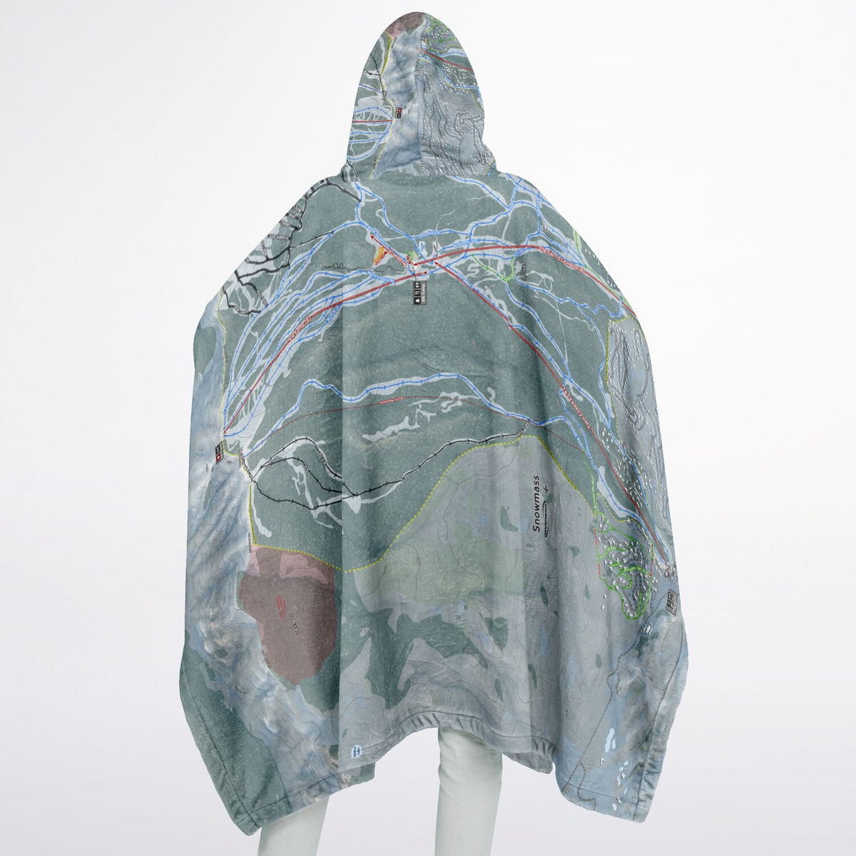 Snowmass, Colorado Ski Resort Map Flannel Blanket Poncho