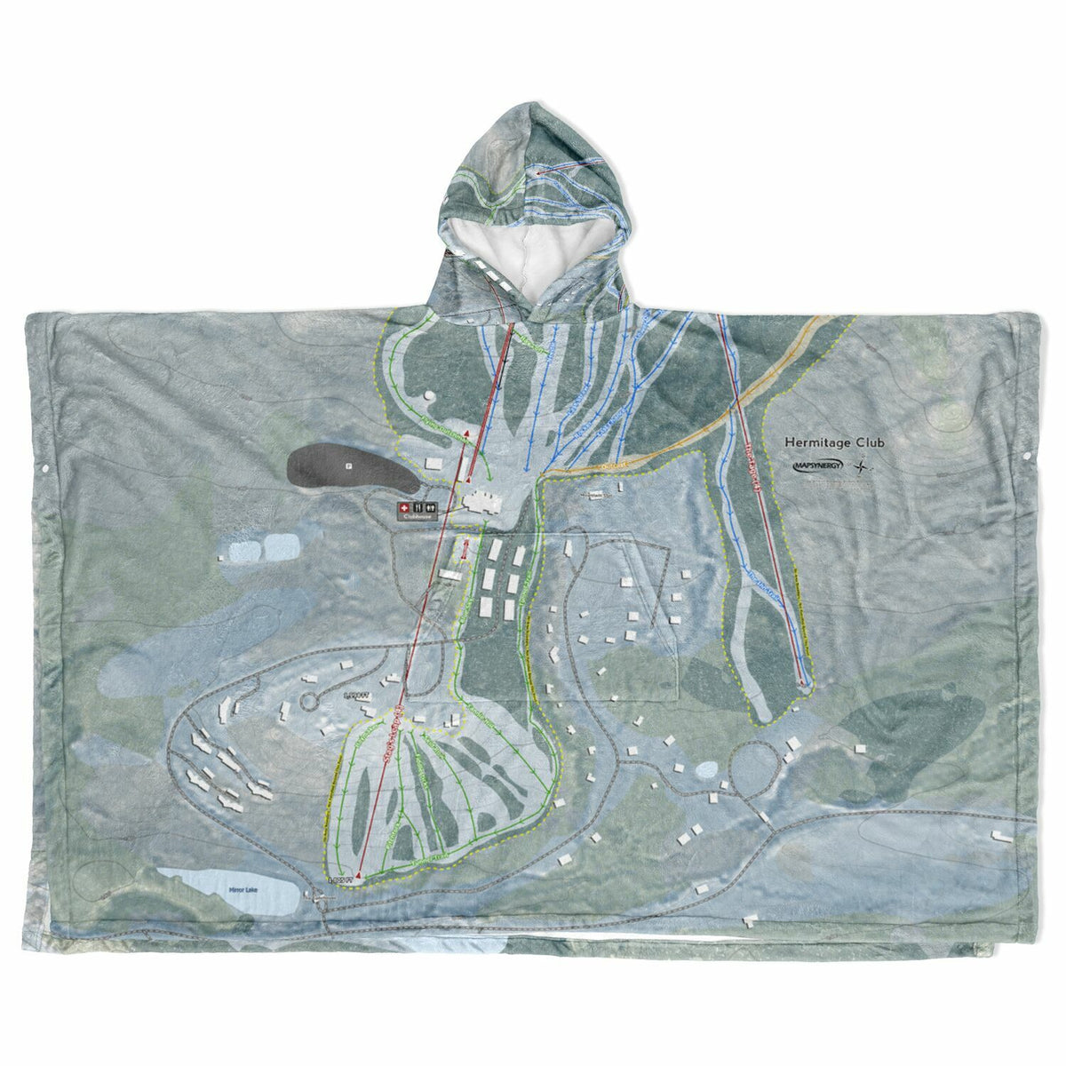Hermitage Club, Vermont Ski Resort Map Flannel Blanket Poncho