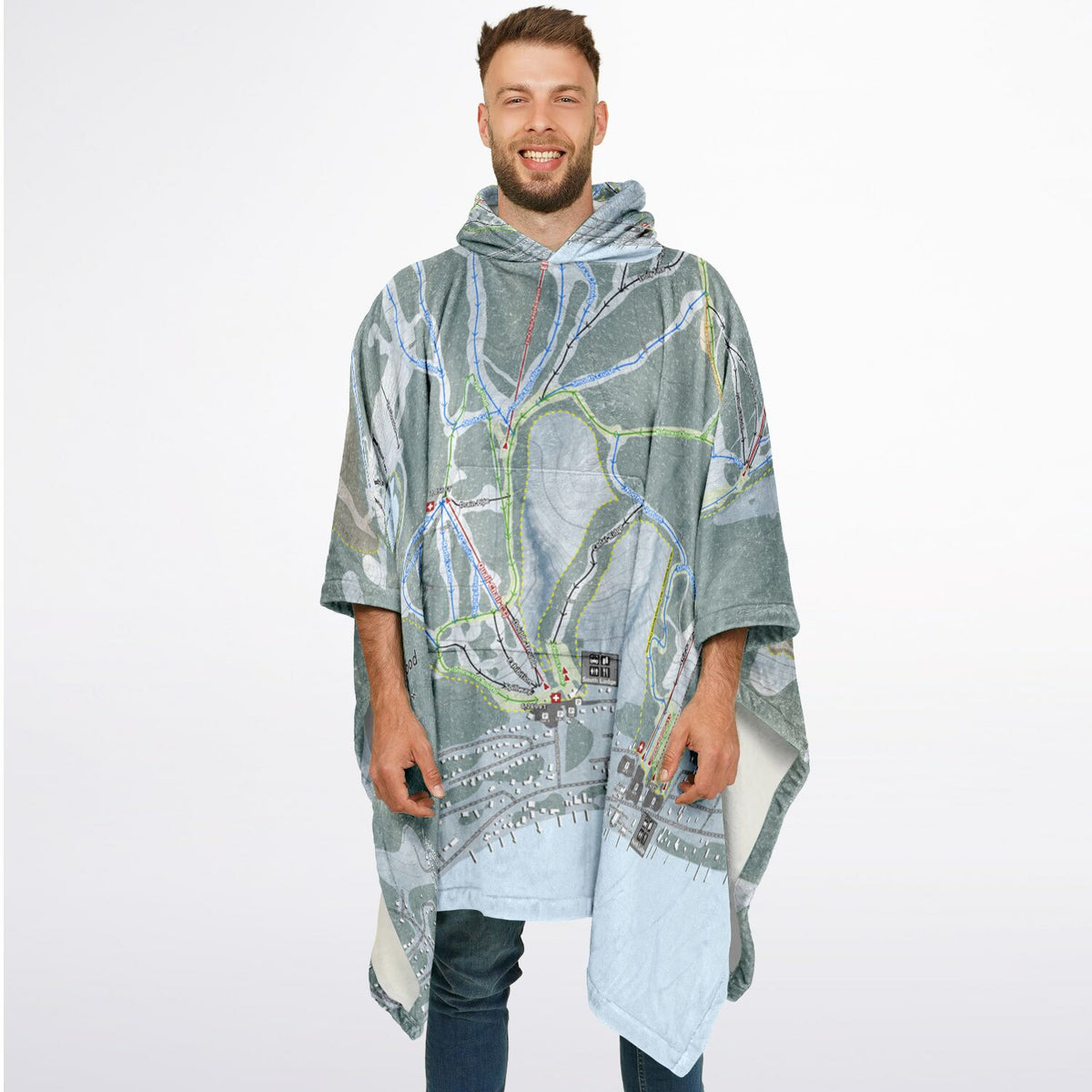 Homewood, California Ski Resort Map Flannel Blanket Poncho