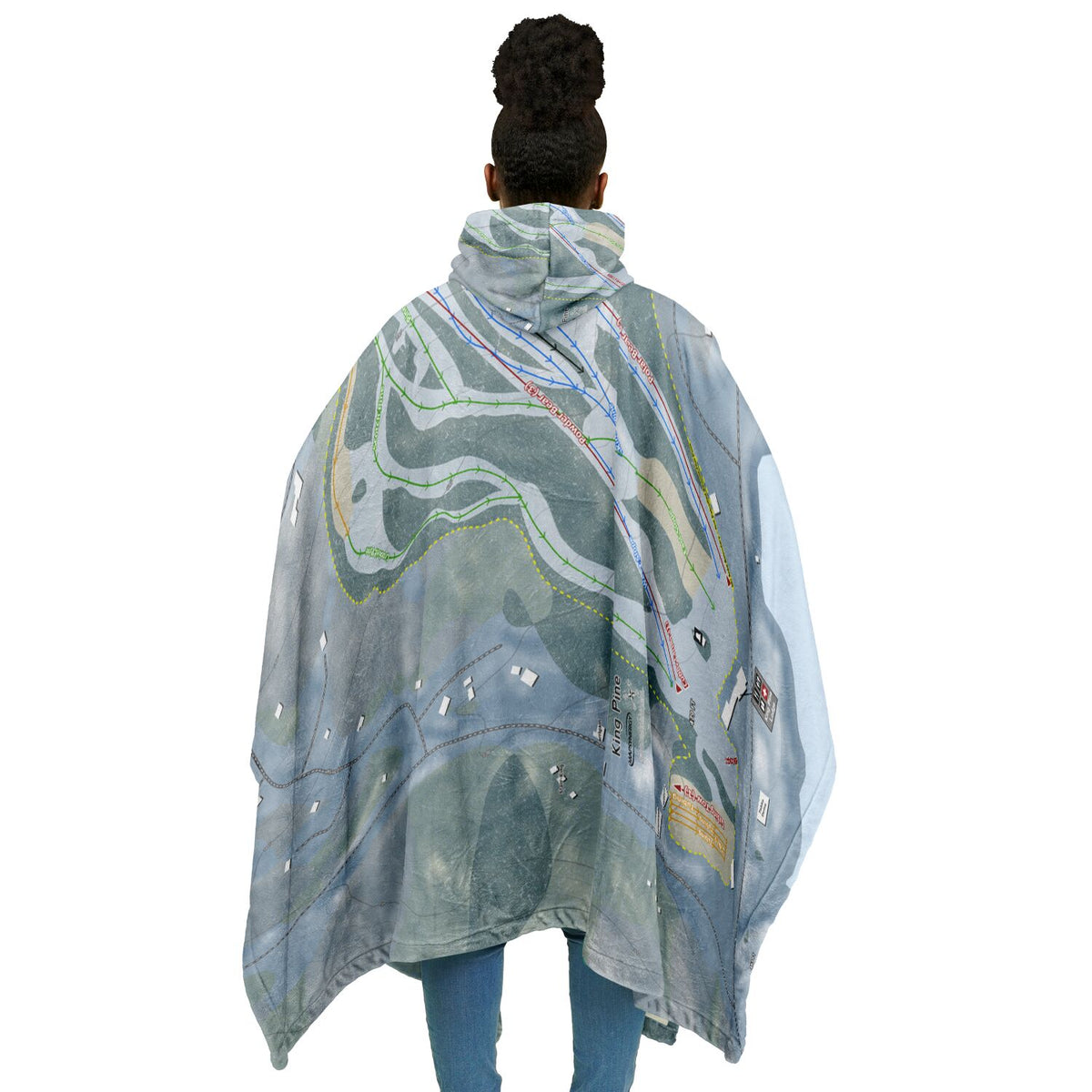 King Pine, New Hampshire Ski Resort Map Flannel Blanket Poncho