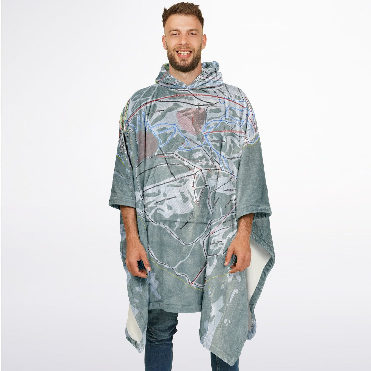 Crystal Mountain, Washington Ski Resort Map Flannel Blanket Poncho