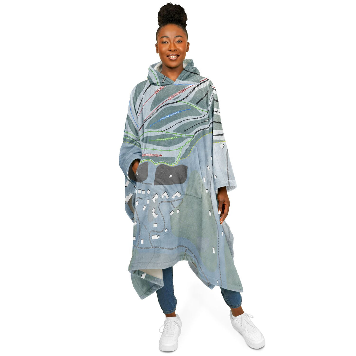 Ski Chantecler, Quebec Ski Resort Map Flannel Blanket Poncho