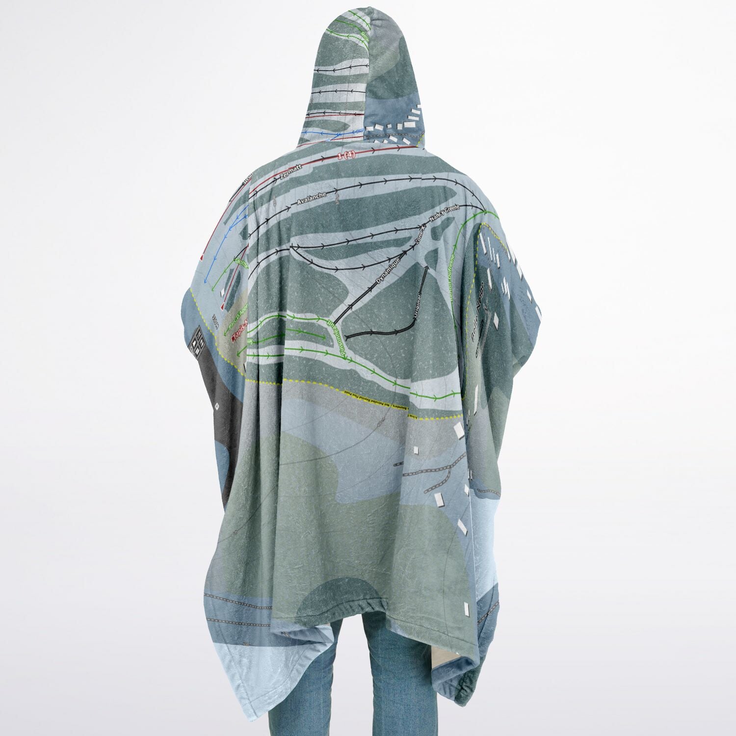 Belle Neige, Quebec Ski Resort Map Flannel Blanket Poncho