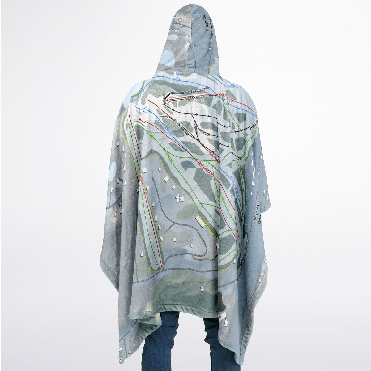 Big Powderhorn, Michigan Ski Resort Map Flannel Blanket Poncho