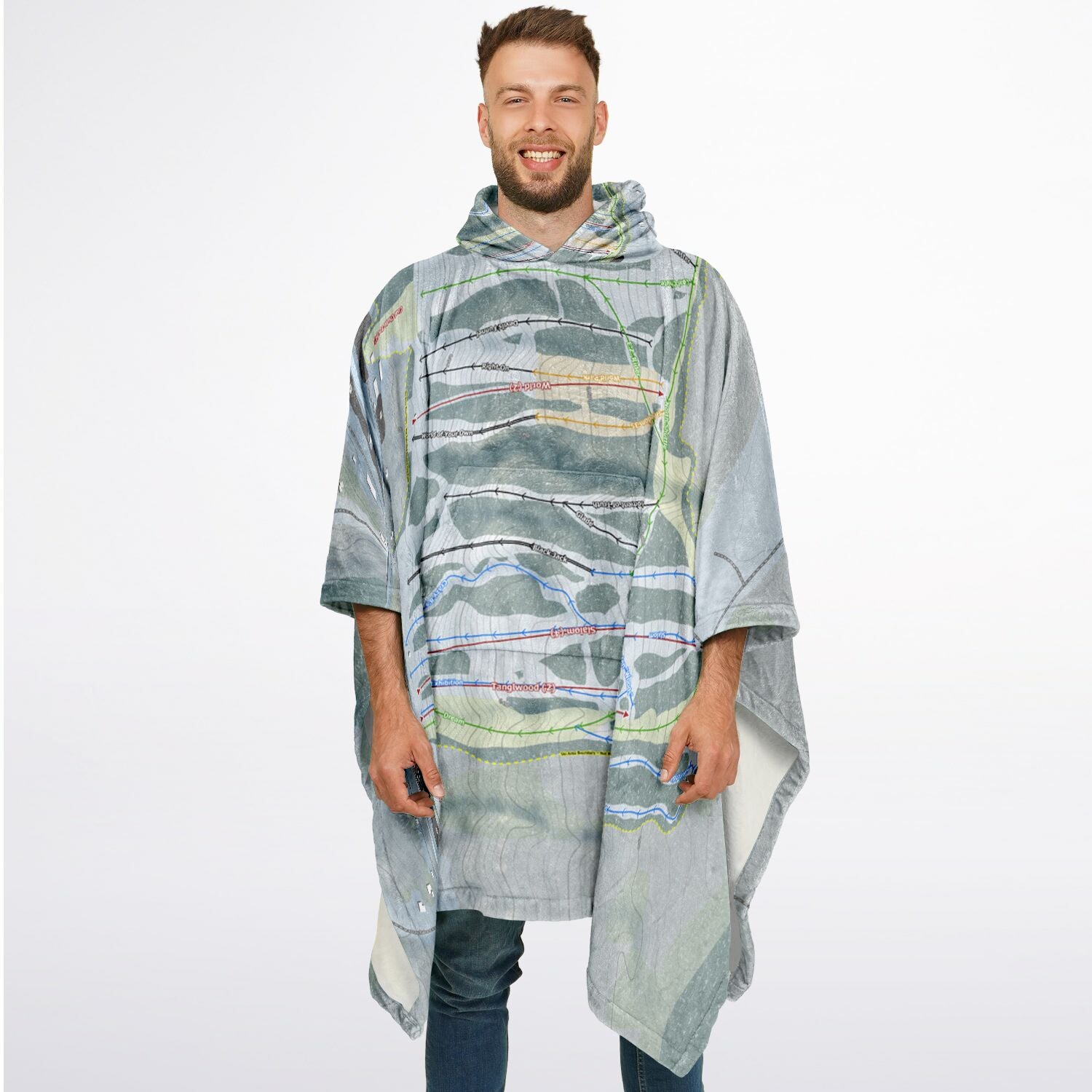 Kissing Bridge, New York Ski Resort Map Flannel Blanket Poncho