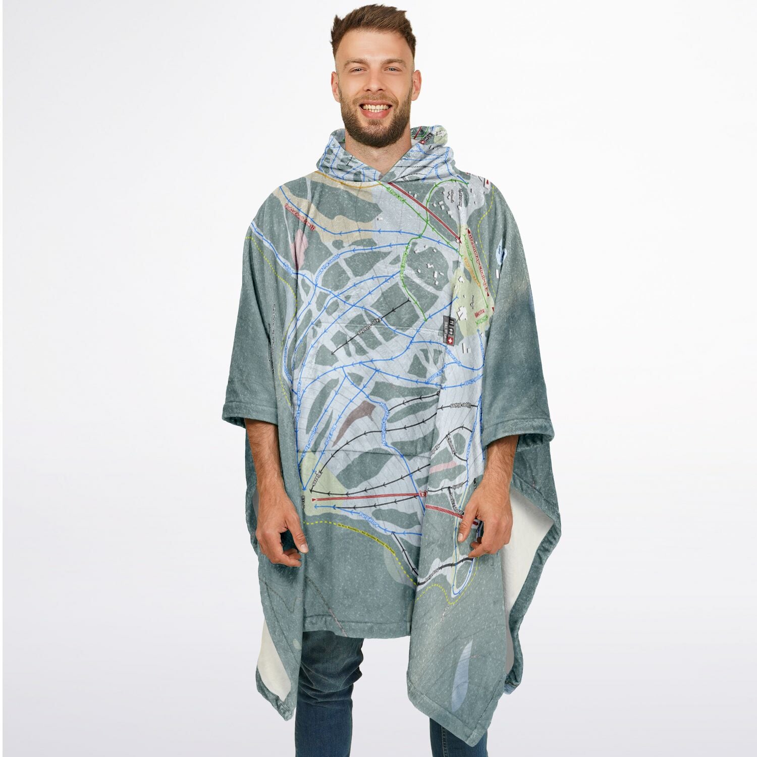 Grouse Mountain, British Columbia Ski Resort Map Flannel Blanket Poncho