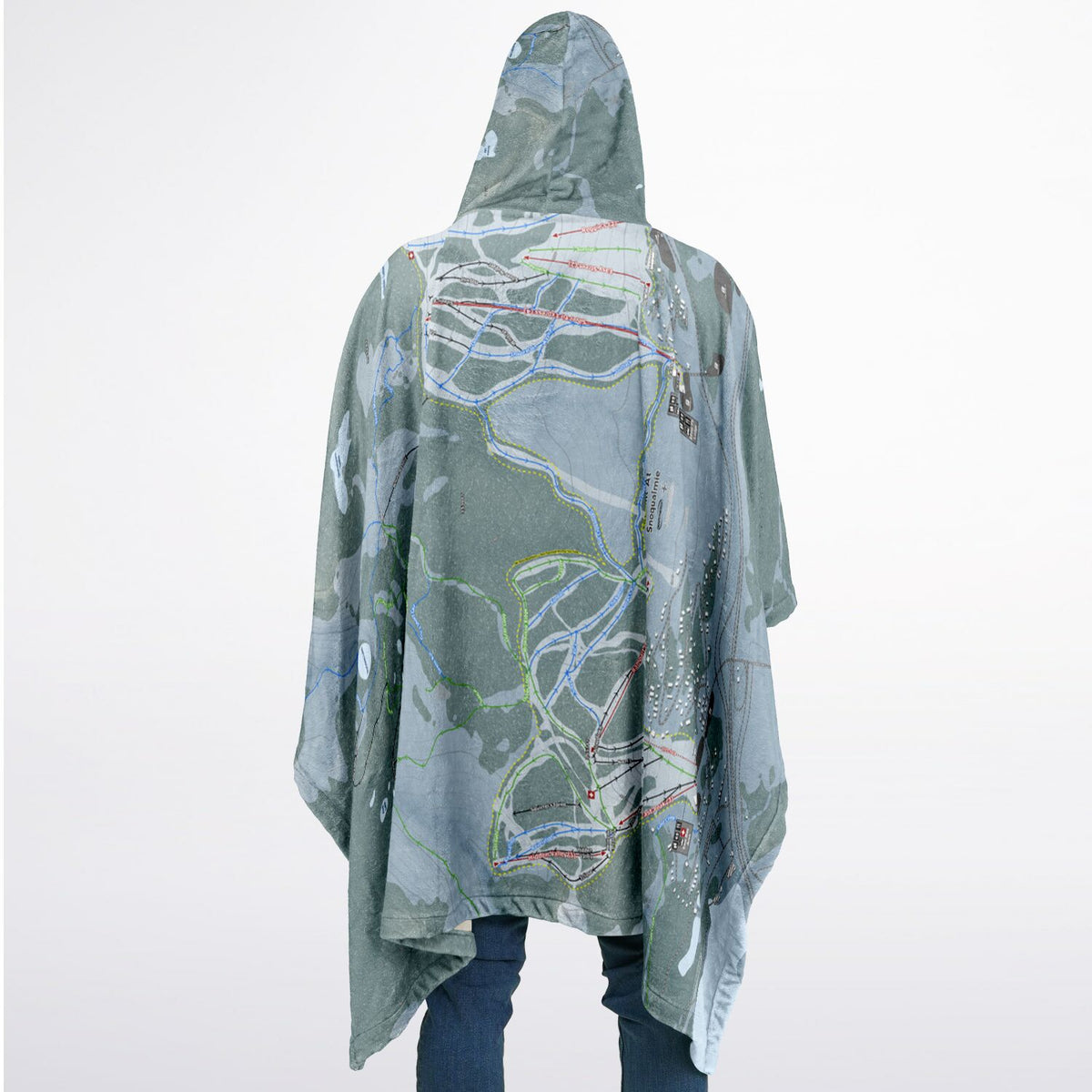 Summit At Snoqualmie, Washington Ski Resort Map Flannel Blanket Poncho
