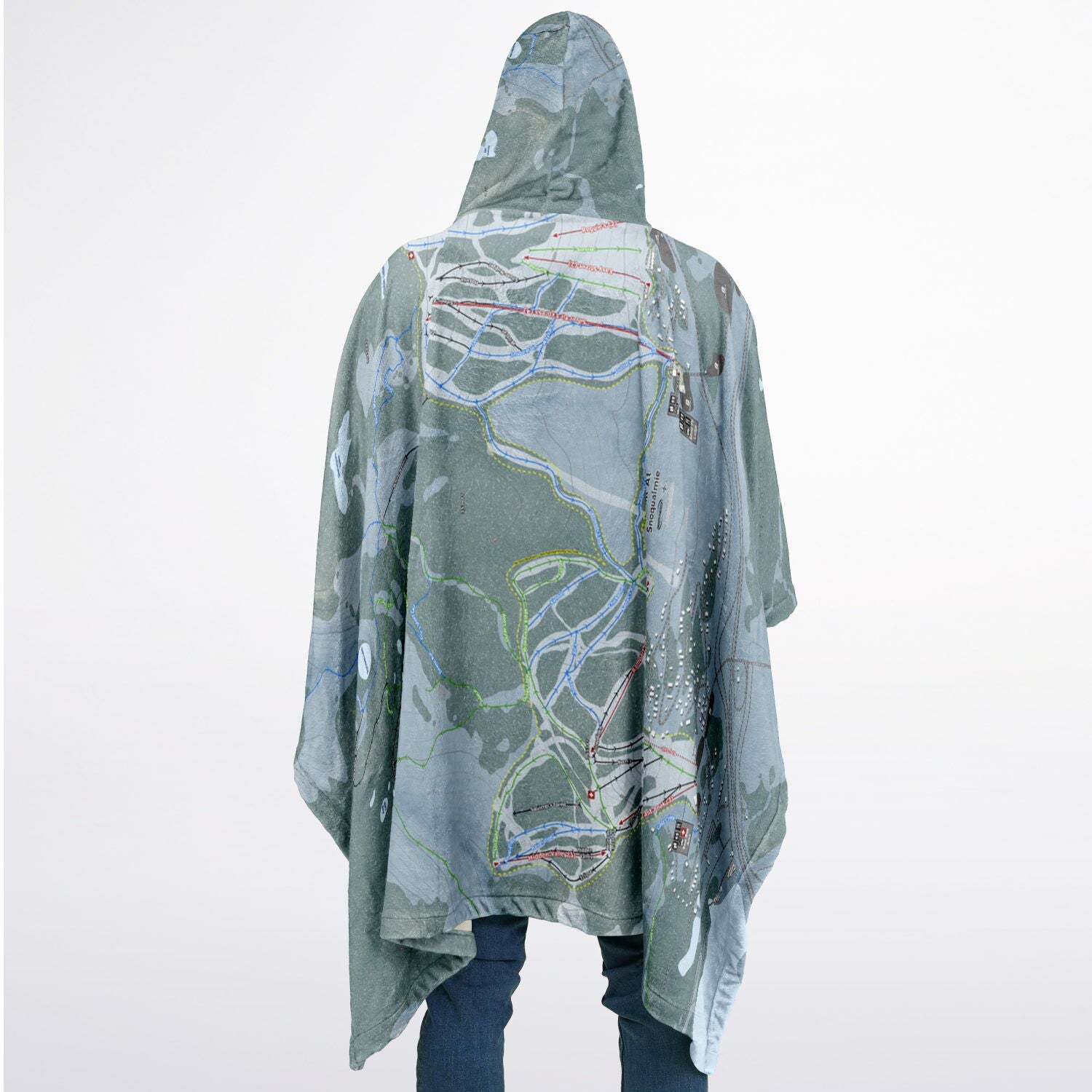 Summit At Snoqualmie, Washington Ski Resort Map Flannel Blanket Poncho