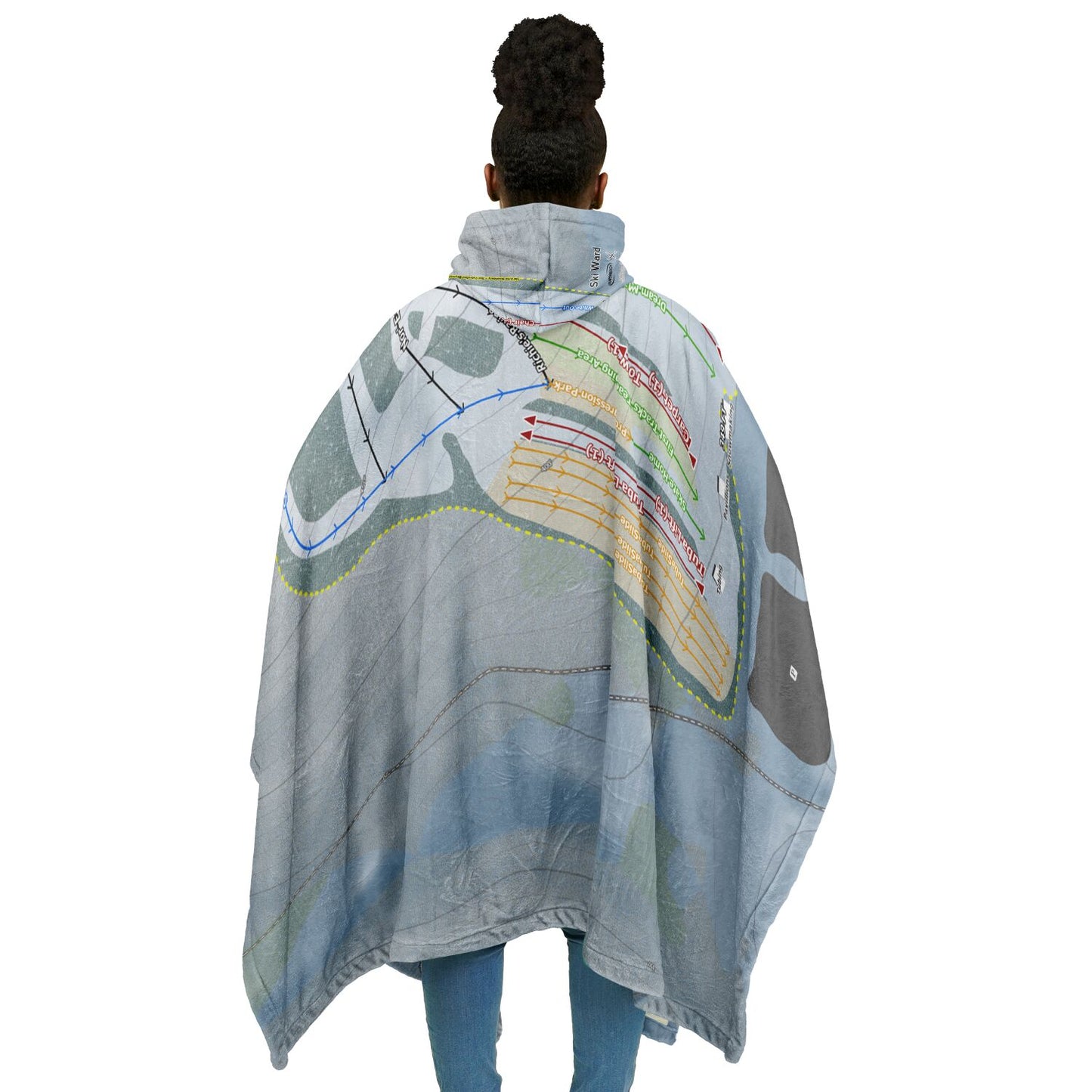 Ski Ward, Massachusetts Ski Resort Map Flannel Blanket Poncho