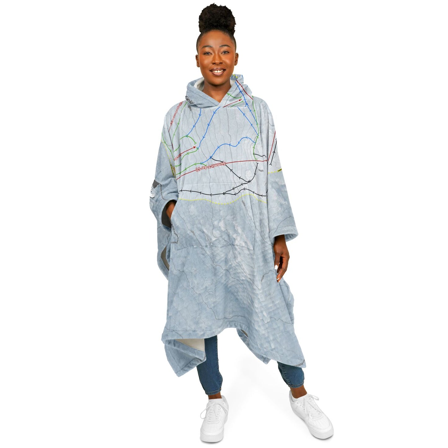 Ben Lomond Ski Resort, Australia Ski Resort Map Flannel Blanket Poncho - Powderaddicts