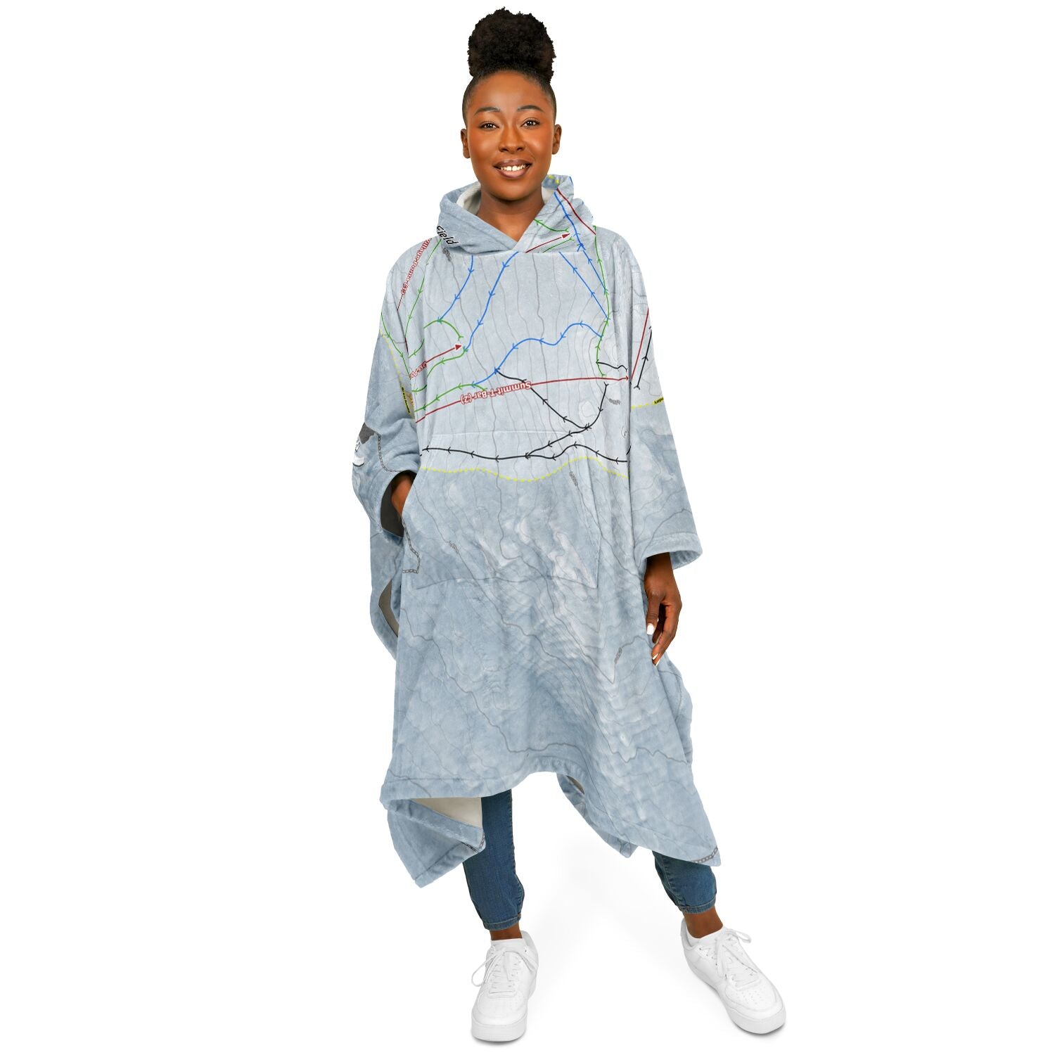Ben Lomond Ski Resort, Australia Ski Resort Map Flannel Blanket Poncho - Powderaddicts