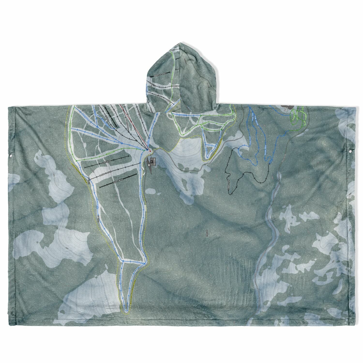 49 Degrees North, Washington Ski Resort Map Flannel Blanket Poncho