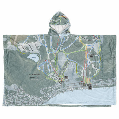 Homewood, California Ski Resort Map Flannel Blanket Poncho