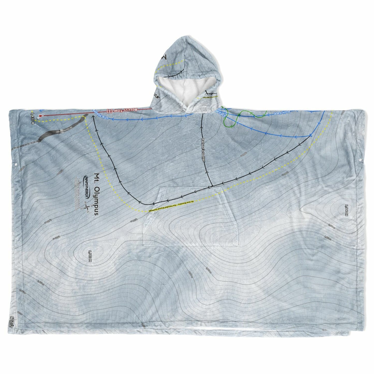 Mt Olympus, New Zealand Ski Resort Map Flannel Blanket Poncho - Powderaddicts