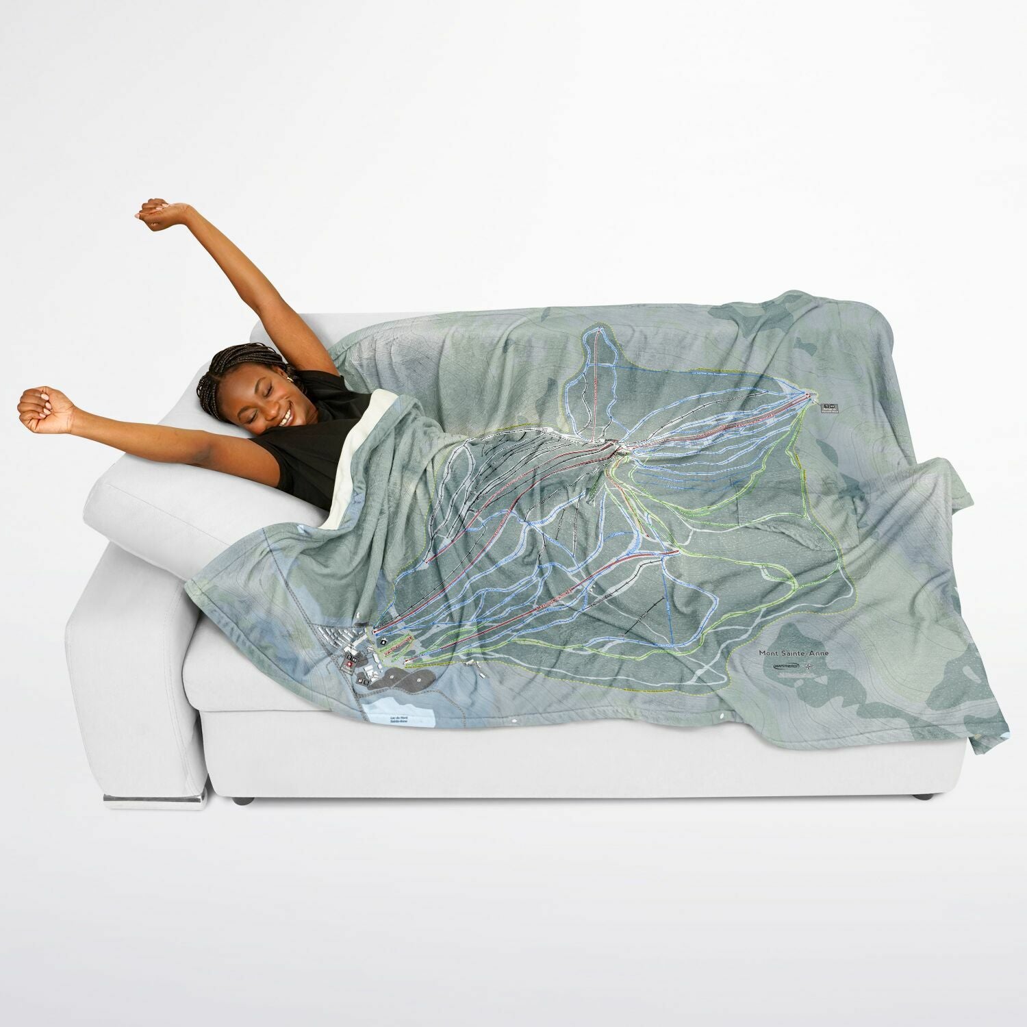 Mont Sainte-Anne, Quebec Ski Resort Map Flannel Blanket Poncho