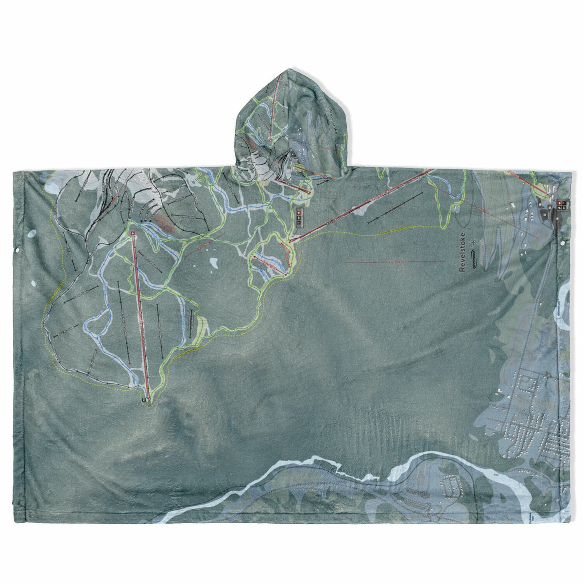 Revelstoke, British Columbia Ski Resort Map Flannel Blanket Poncho