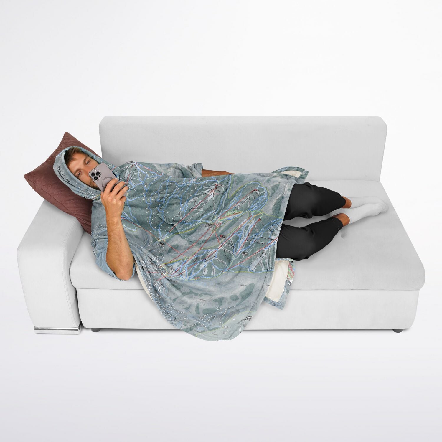 Park City, Utah Ski Resort Map Flannel Blanket Poncho