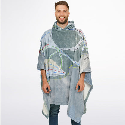 McCauley Mountain, New York Ski Resort Map Flannel Blanket Poncho