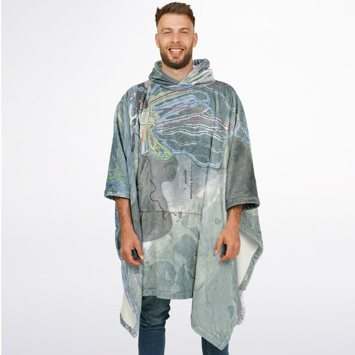 Gunstock Mountain, New Hampshire Ski Resort Map Flannel Blanket Poncho