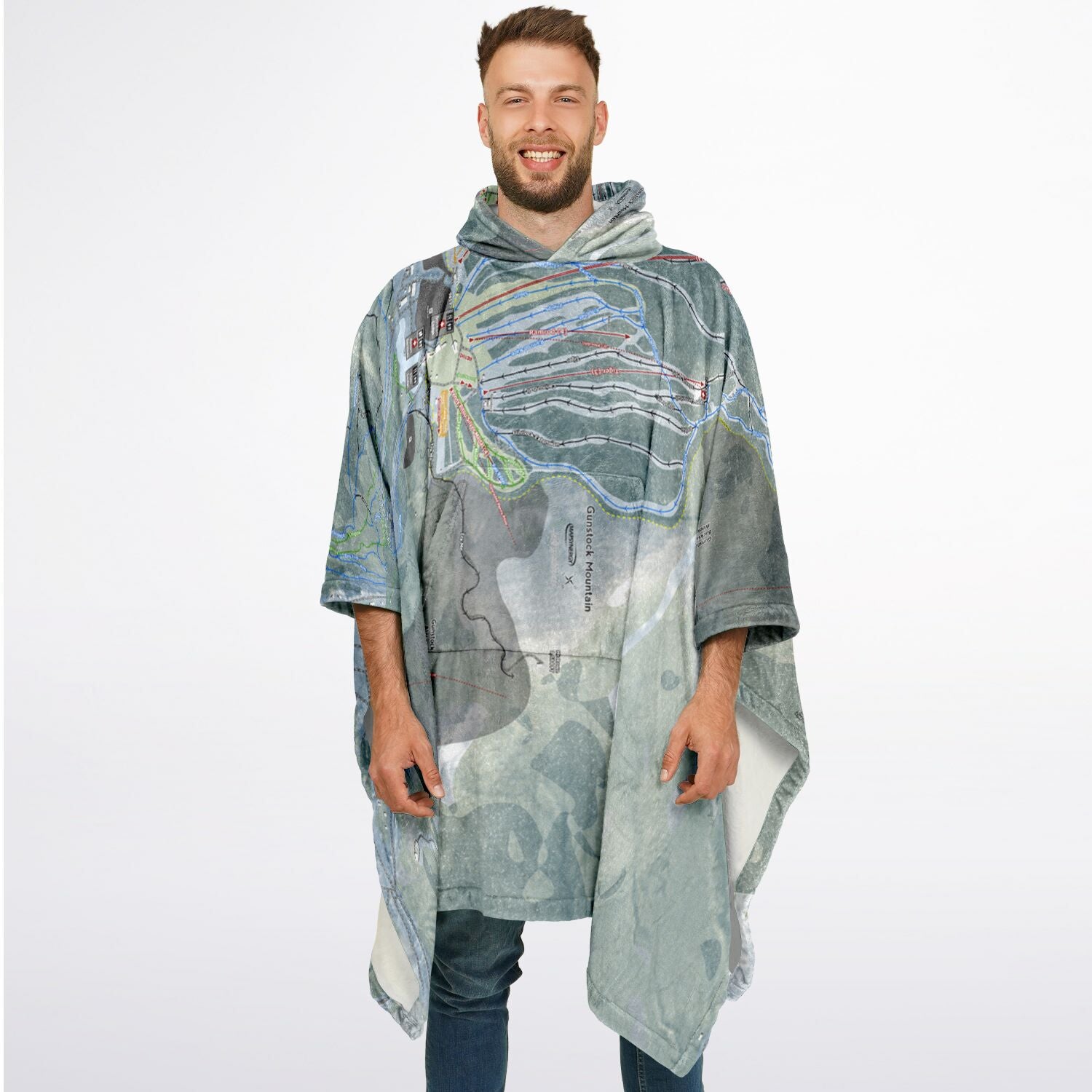 Gunstock Mountain, New Hampshire Ski Resort Map Flannel Blanket Poncho