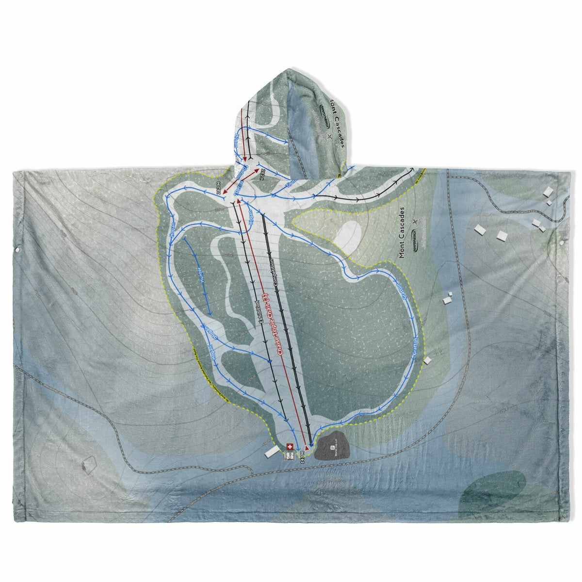 Mont Cascades, Quebec Ski Resort Map Flannel Blanket Poncho