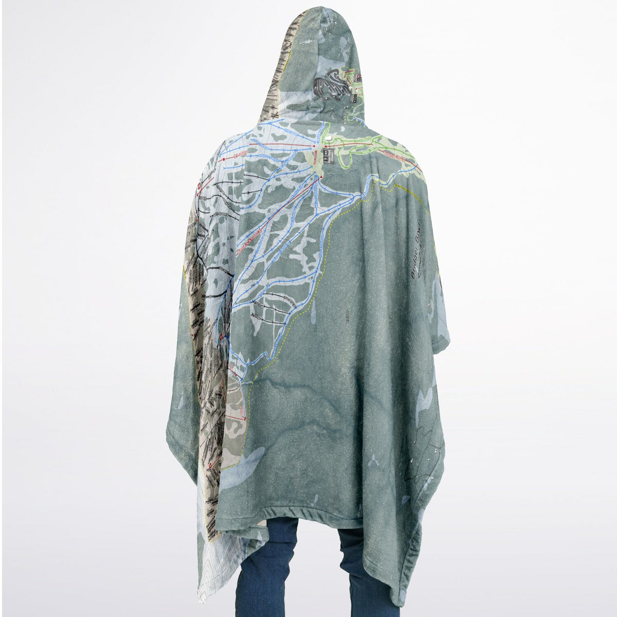 Bridger Bowl, Montana Ski Resort Map Flannel Blanket Poncho