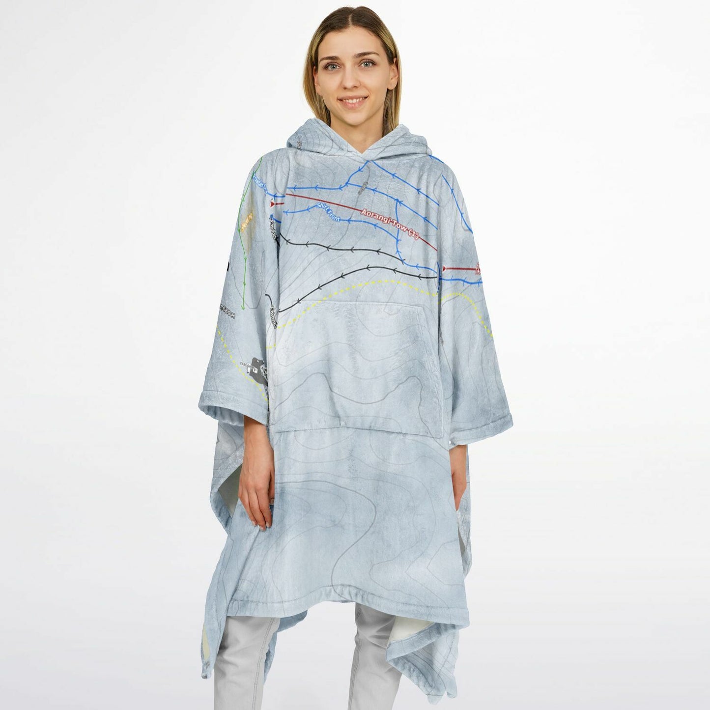 Tukino, New Zealand Ski Resort Map Flannel Blanket Poncho - Powderaddicts