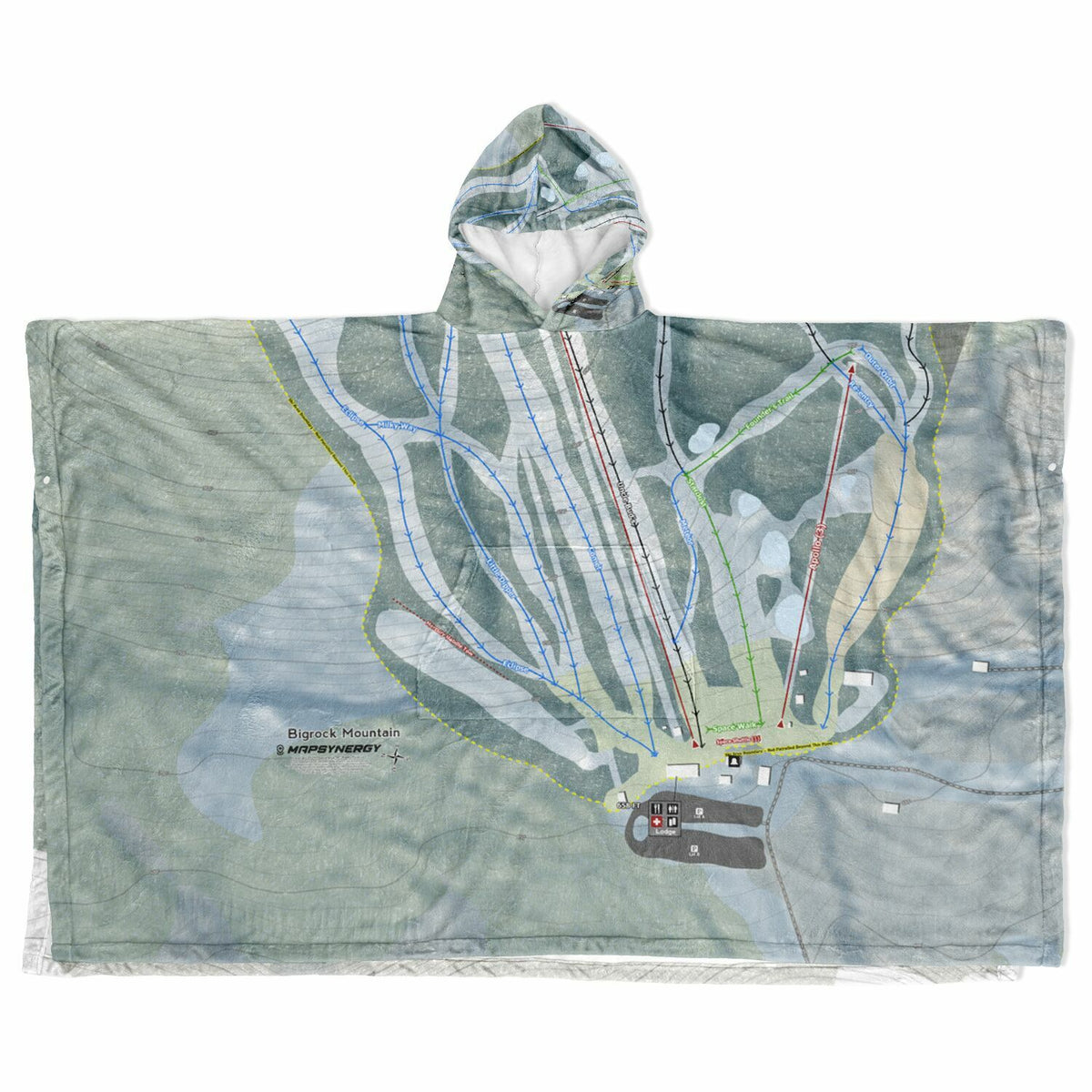 Bigrock Mountain, Maine Ski Resort Map Flannel Blanket Poncho