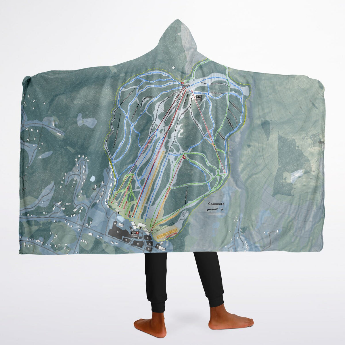 Cranmore Mountain, New Hampshire Ski Trail Map - Youth Hooded Blanket