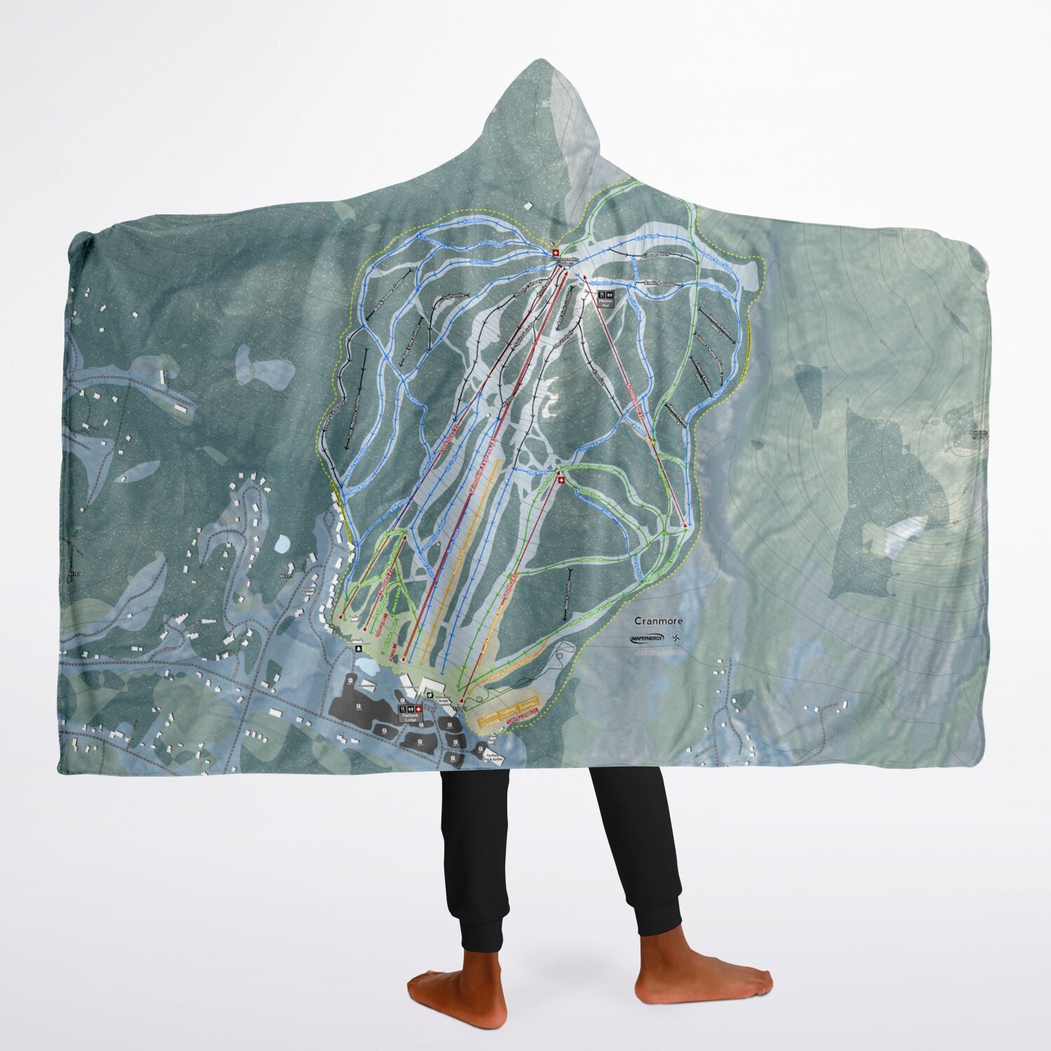 Cranmore Mountain, New Hampshire Ski Trail Map - Youth Hooded Blanket
