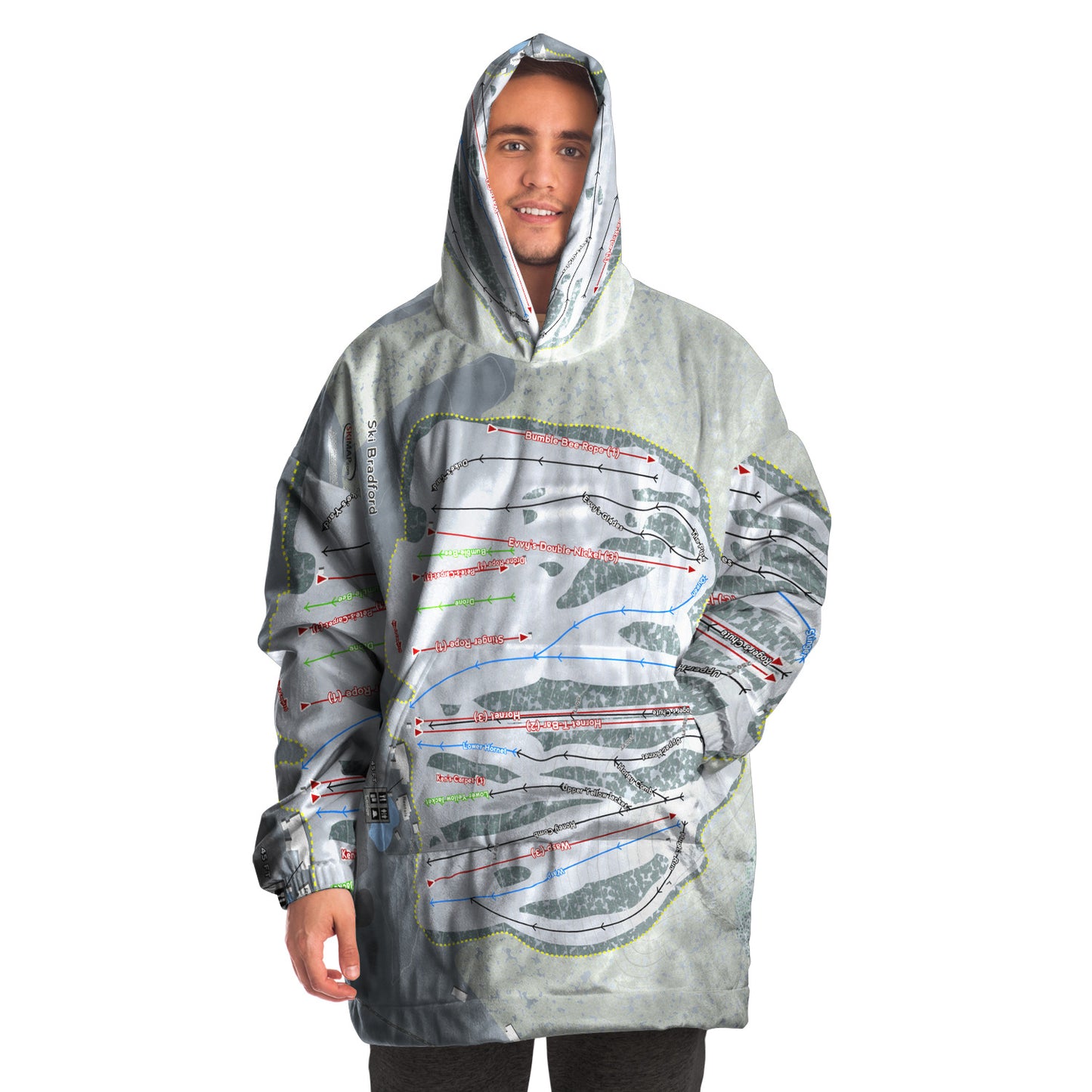 Ski Bradford, Massachusetts Ski Trail Map Snug Hoodie - Powderaddicts