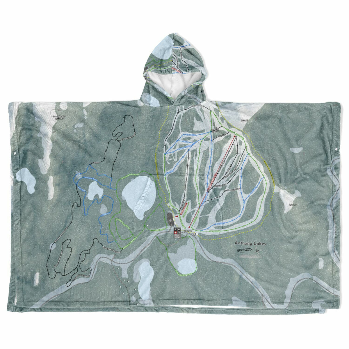 Anthony Lakes, Oregon Ski Resort Map Flannel Blanket Poncho