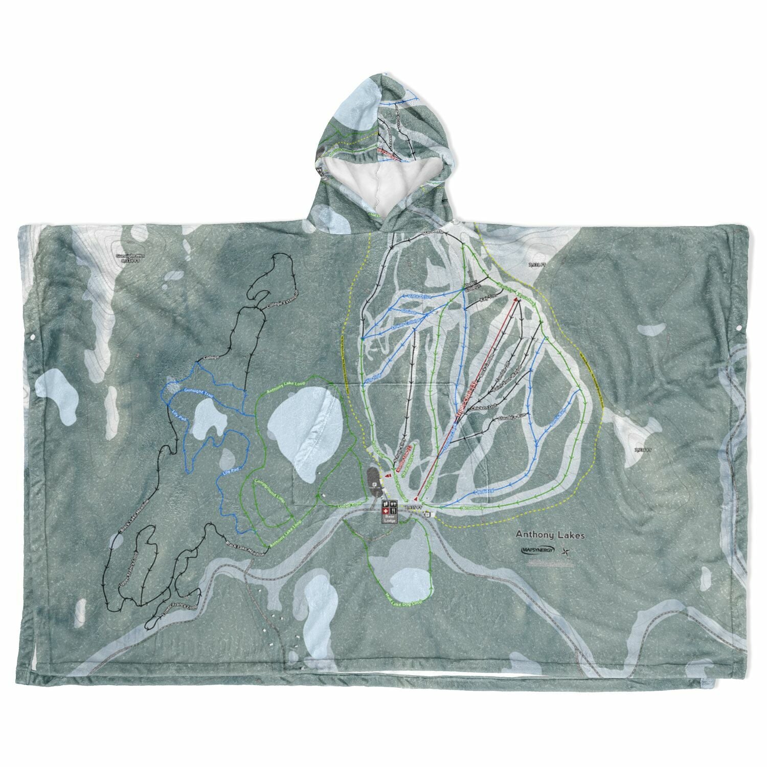 Anthony Lakes, Oregon Ski Resort Map Flannel Blanket Poncho