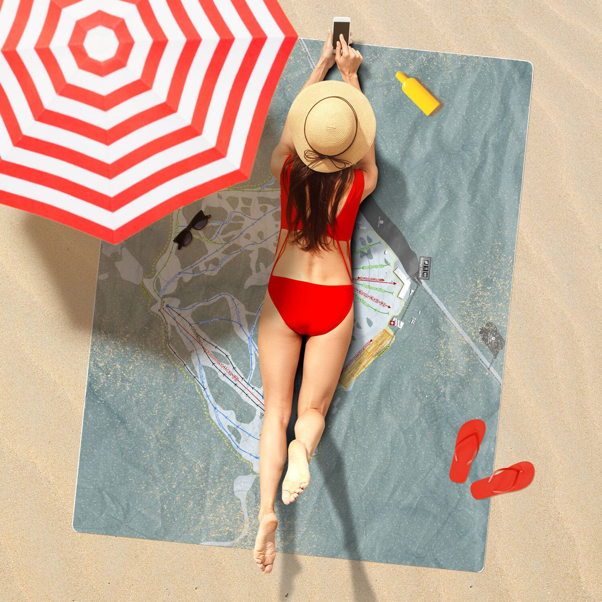 Selwyn Snow Resort, Australia Ski Resort Map Printed Beach Towel