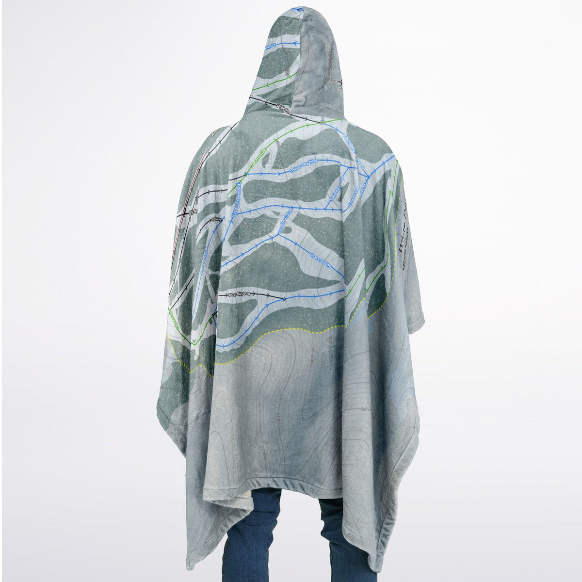 White Pine, Wyoming Ski Resort Map Flannel Blanket Poncho