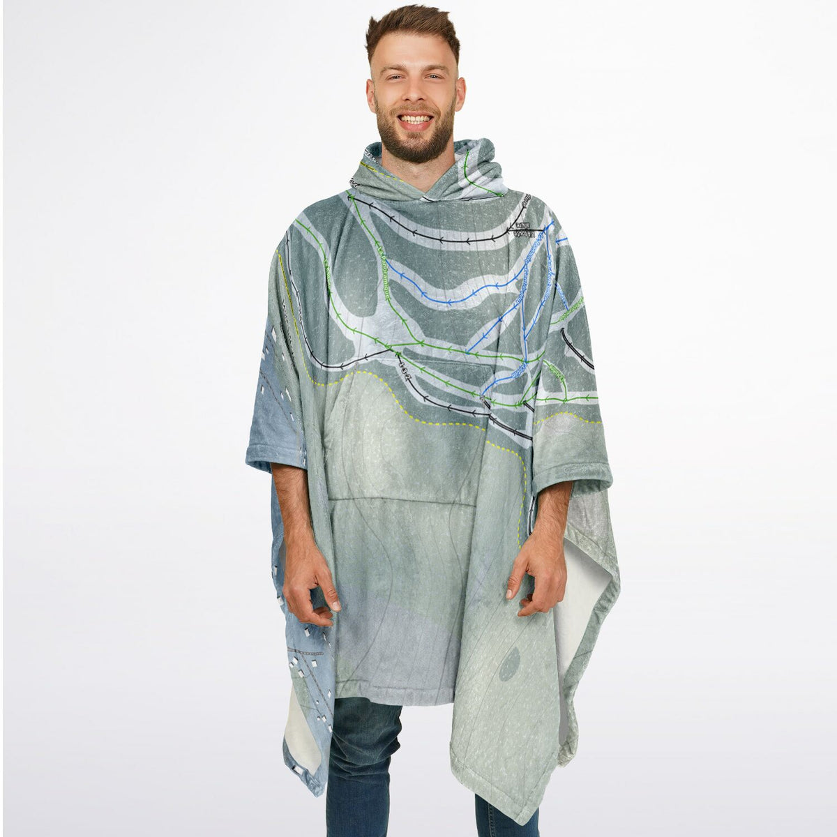 Mont Lac-Vert, Quebec Ski Resort Map Flannel Blanket Poncho