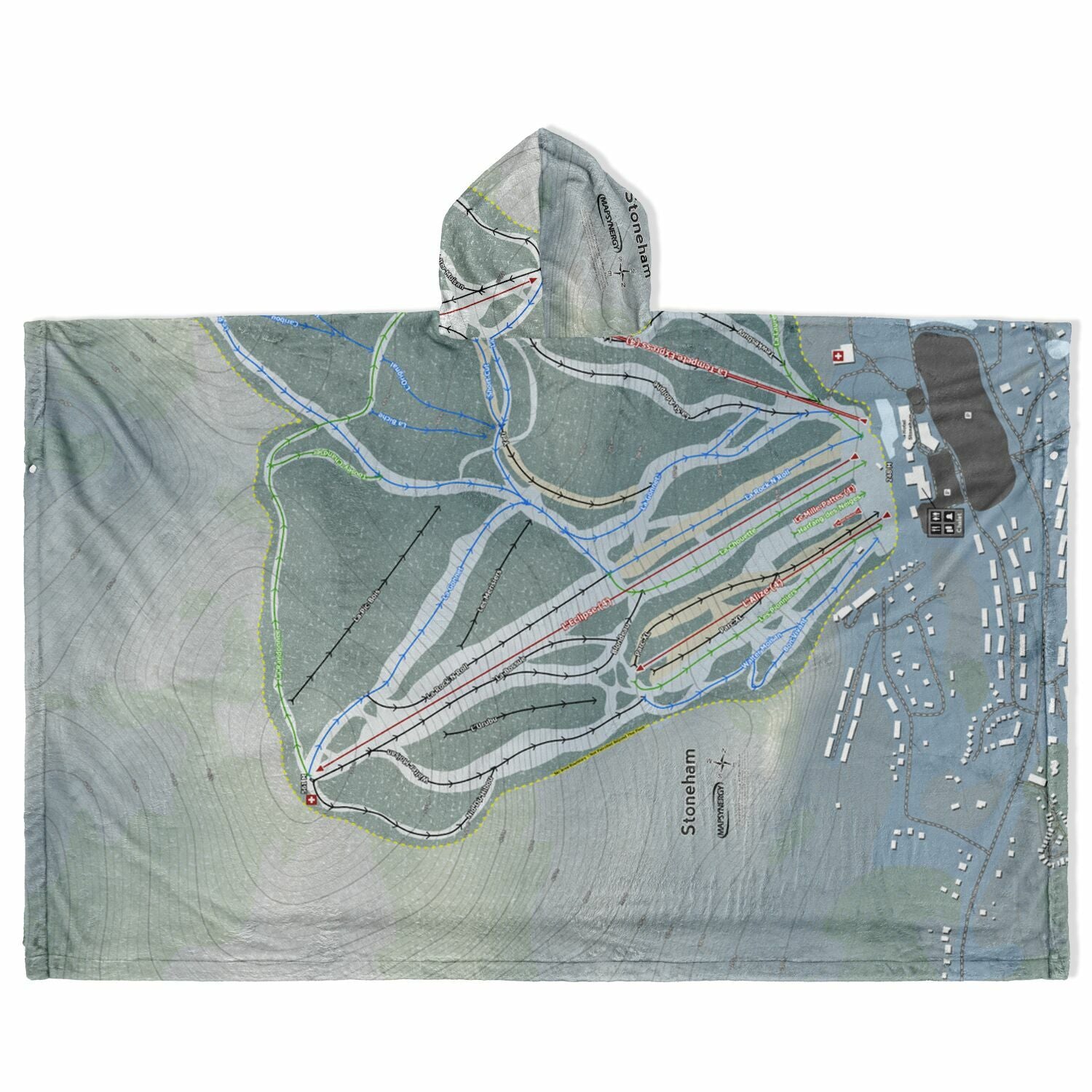 Stoneham, Quebec Ski Resort Map Flannel Blanket Poncho