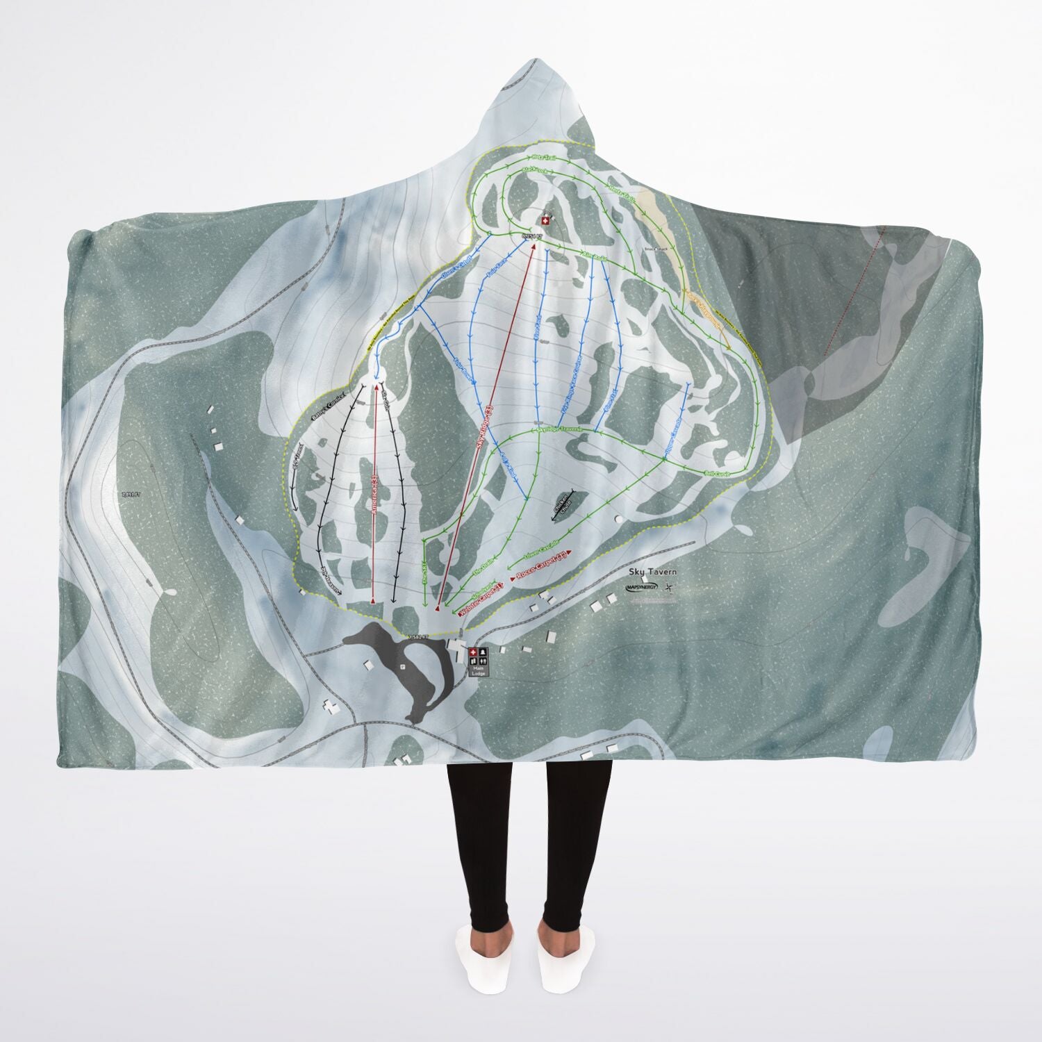 Sky Tavern, Nevada Ski Trail Map - Adult Hooded Blanket