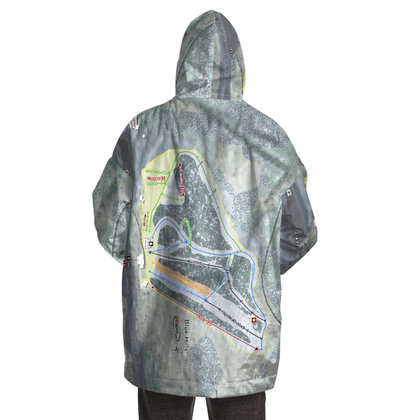Blue Hills, Massachusetts Ski Trail Map Snug Hoodie - Powderaddicts