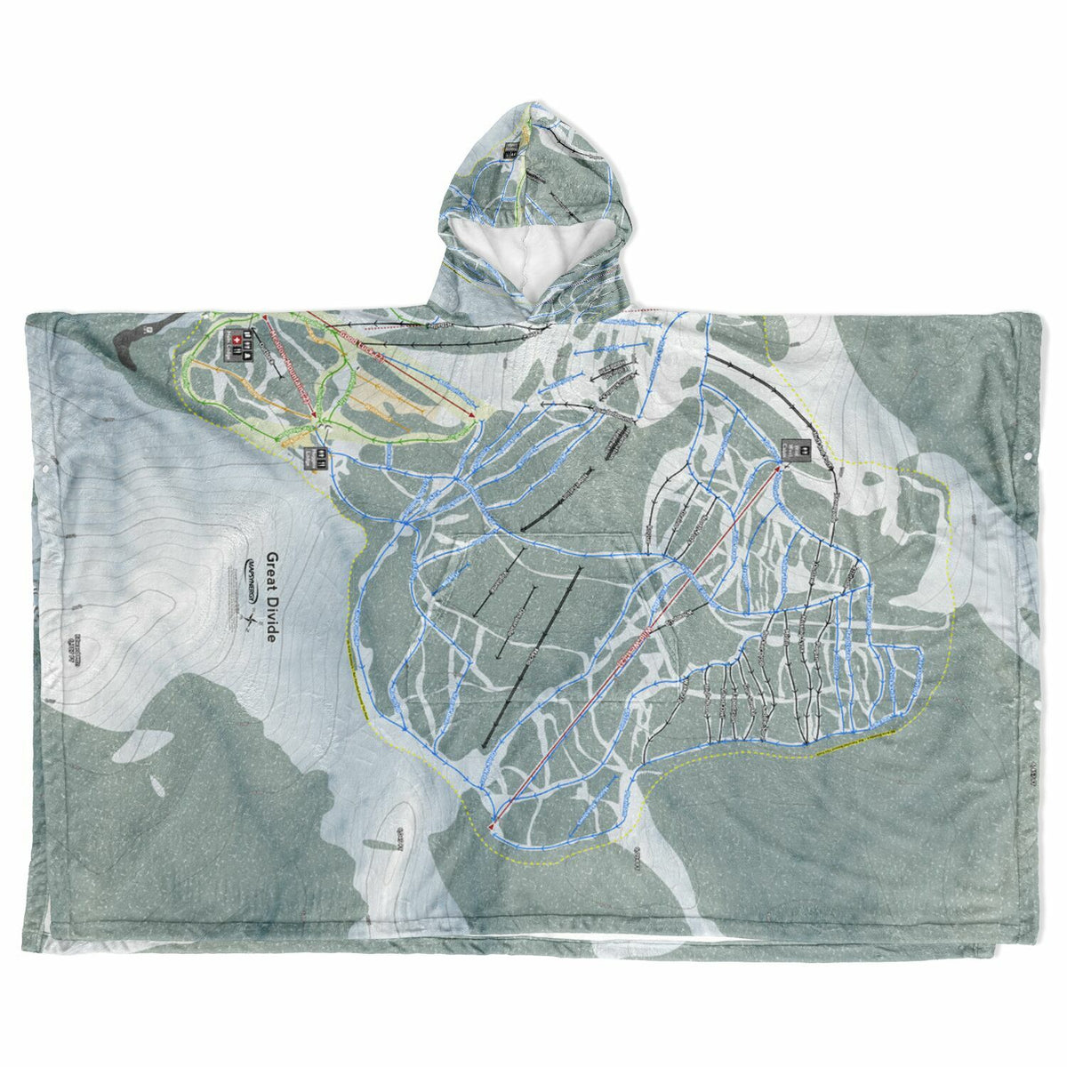 Great Divide, Montana Ski Resort Map Flannel Blanket Poncho