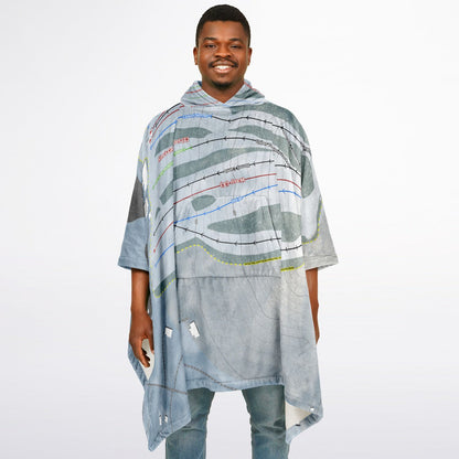 Ski Bradford, Massachusetts Ski Resort Map Flannel Blanket Poncho