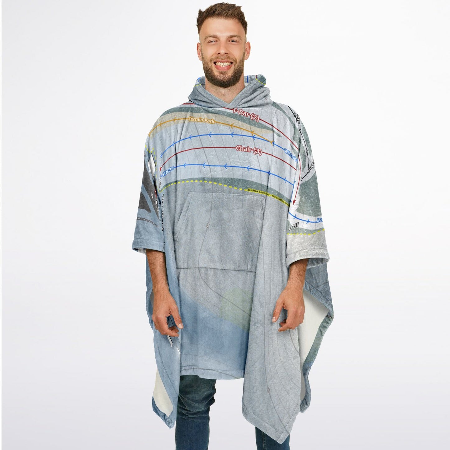 Ski Ward, Massachusetts Ski Resort Map Flannel Blanket Poncho