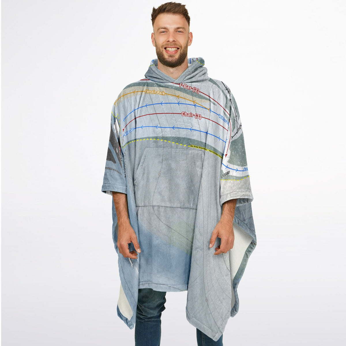 Ski Ward, Massachusetts Ski Resort Map Flannel Blanket Poncho