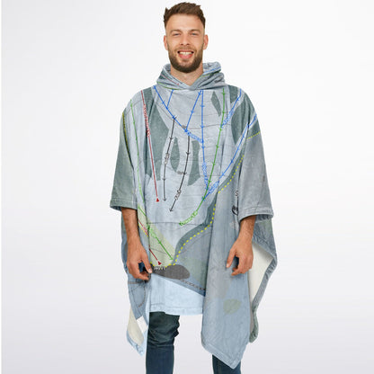 Spruce Mountain, Maine Ski Resort Map Flannel Blanket Poncho