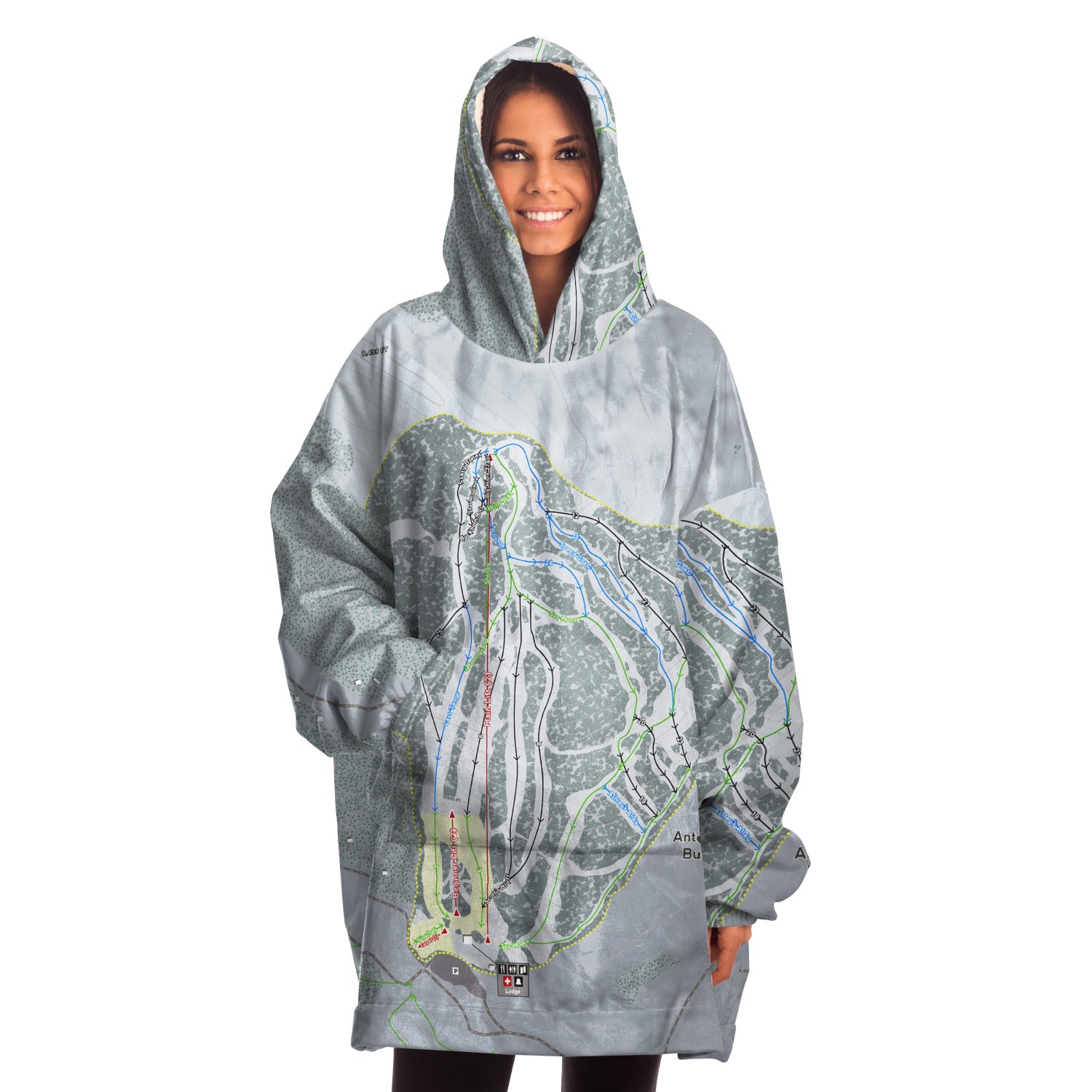 Antelope Butte, Wyoming Ski Trail Map Snug Hoodie