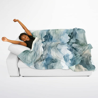 Watercolor Misty Mountain, Flannel Blanket Poncho