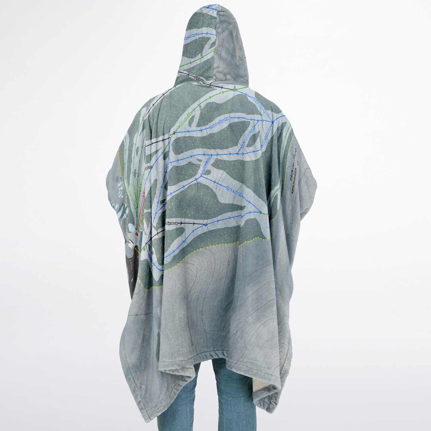 White Pine, Wyoming Ski Resort Map Flannel Blanket Poncho