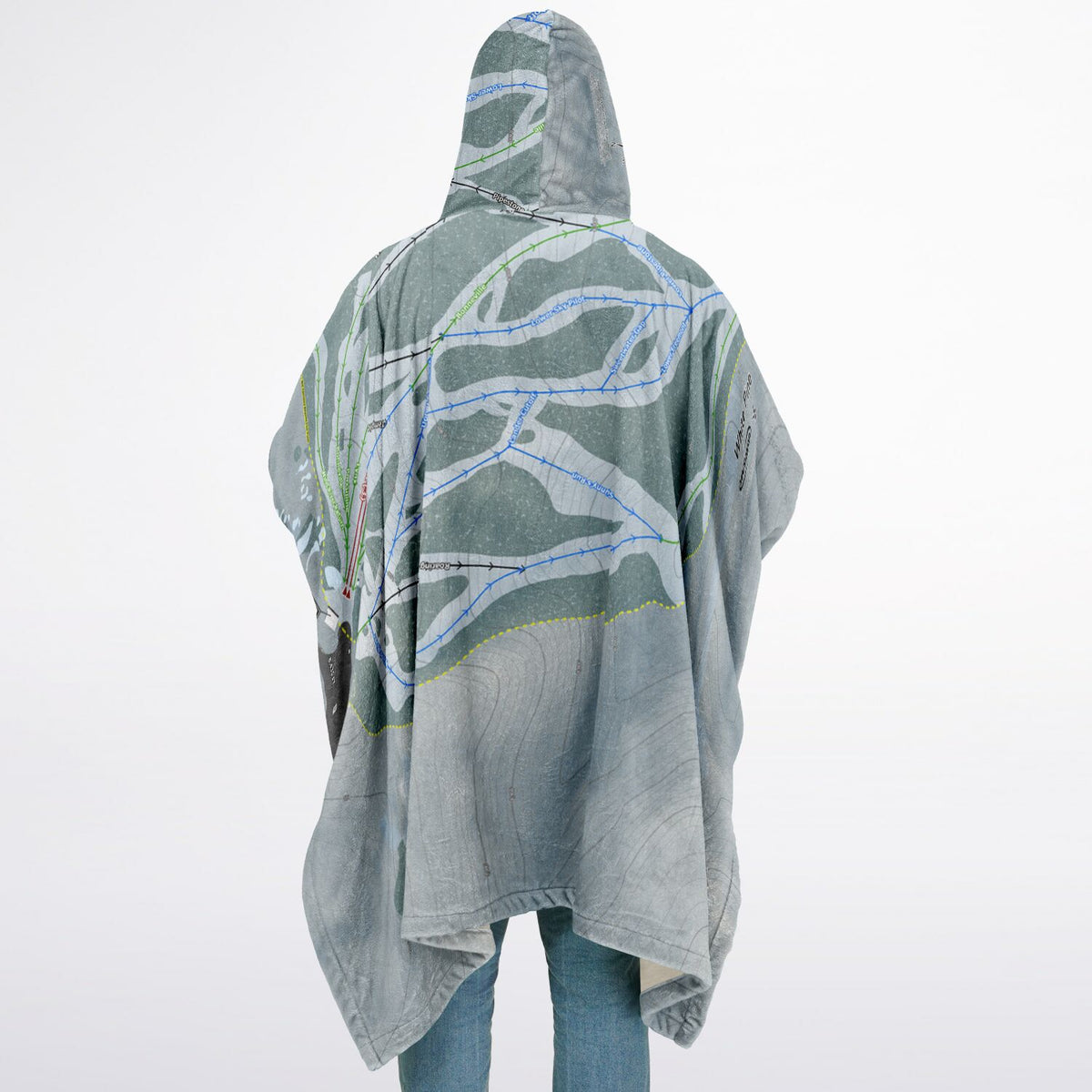 White Pine, Wyoming Ski Resort Map Flannel Blanket Poncho