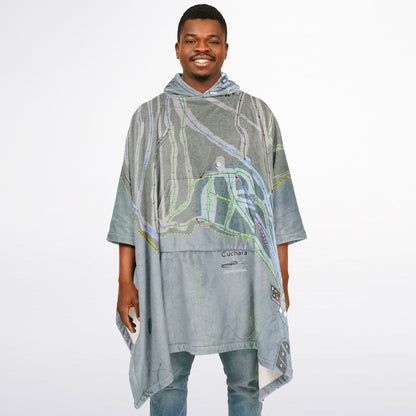 Cuchara Mountain, Colorado Ski Resort Map Flannel Blanket Poncho