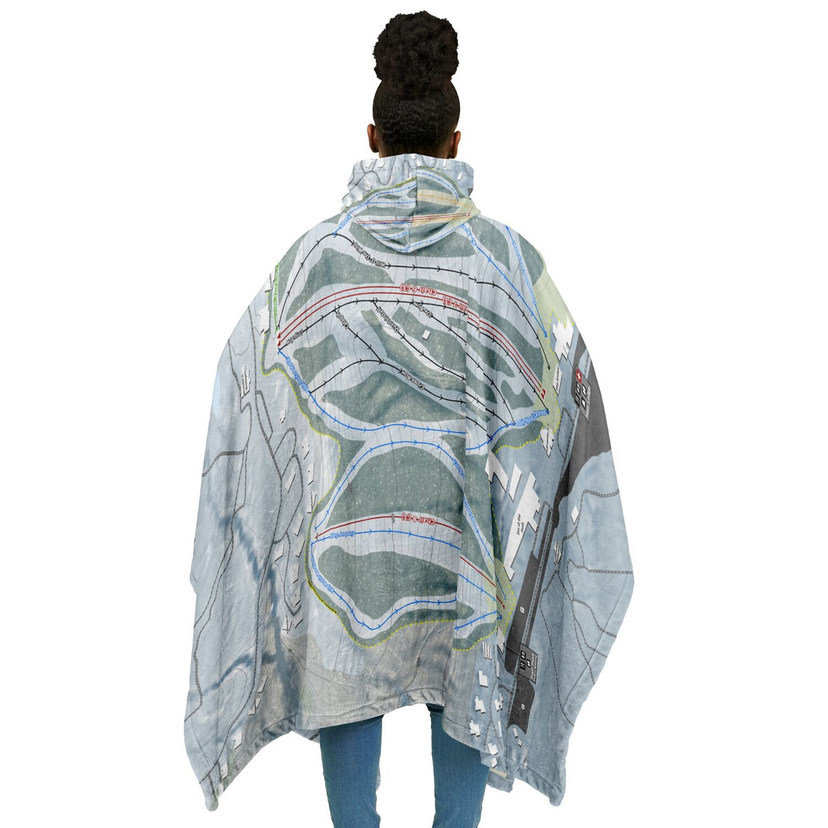 Peekn Peak, New York Ski Resort Map Flannel Blanket Poncho